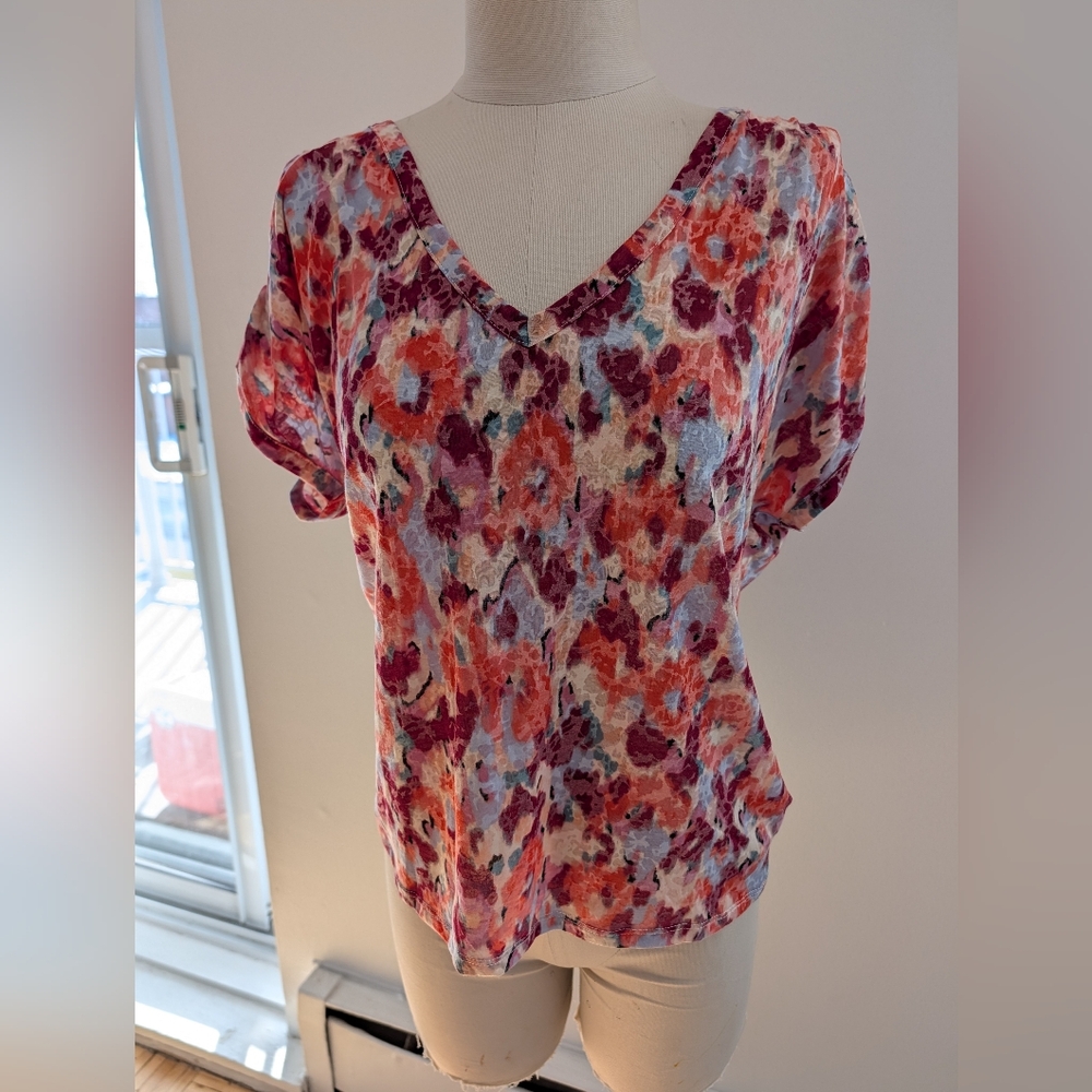 Elegant Multicolor Floral V-Neck Blouse